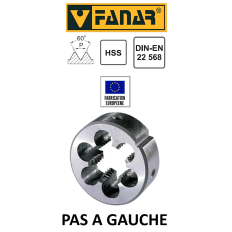 FANAR Filière à main HSS PAS A GAUCHE M3 x 0,5 - Pour cage Ø 20 mm DIN22568