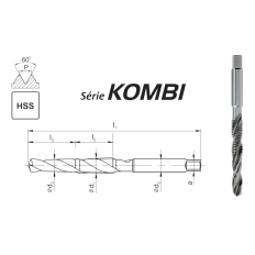 Foret taraudeur machine M8x1,25 taraud combiné avec foret DIN13 HSS FANAR® Kombi