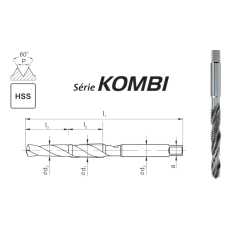 Foret taraudeur machine M10x1,5 taraud combiné avec foret DIN13 HSS FANAR® Kombi