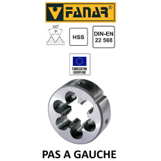 FANAR Filière à main HSS PAS A GAUCHE M20 x 2,5 - Pour cage Ø 45 mm DIN22568