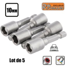 Lot 5 Douilles aimantée 10mm pour visseuse embout magnétique 1/4" RICHMANN C2451