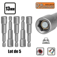 Lot 5 Douilles LONGUES aimantée 13mm pour visseuse embouts 1/4" RICHMANN C2479