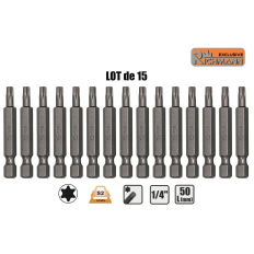 Lot 15 Embouts longs T25 TORX T-25 entrainement 1/4" S2 L50mm RICHMANN C6595