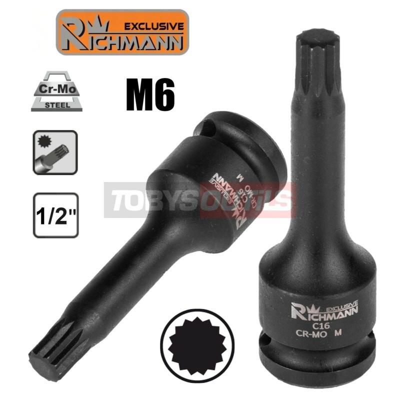 Douille embout Spline XZN M6 à CHOCS long carré 1/2" L78mm Cr-Mo RICHMANN C1622
