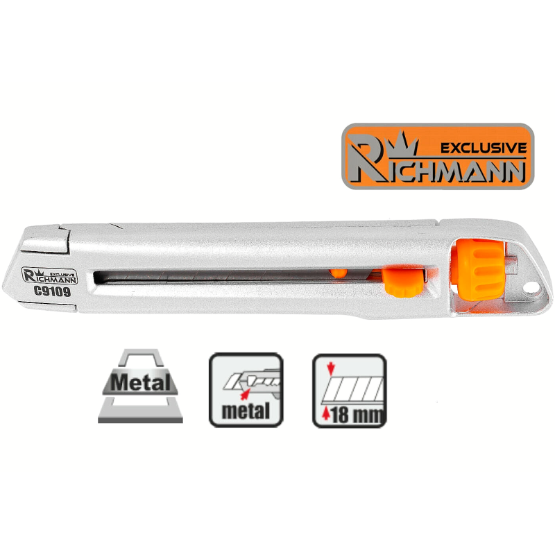 Cutter métal lame sécable 18mm, automatique et molette de blocage RICHMANN C9109