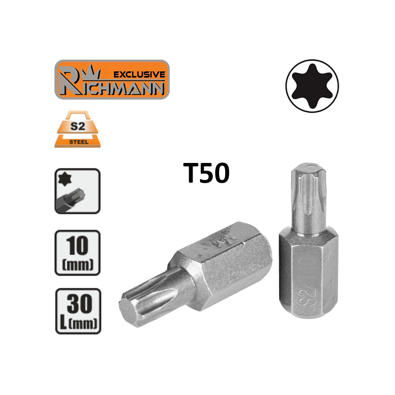 Embout T50 TORX entrainement 10 mm 3/8" Acier S2 Richmann C3209