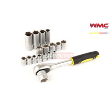 Coffret cliquet douilles 1/4" 6pans 4 à 14mm embouts et clés à fourche WMC 2062