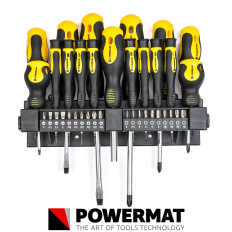 Jeu de tournevis PLATS TORX CRUCIFORMES + Tournevis de précision + SUPPORT MURAL
