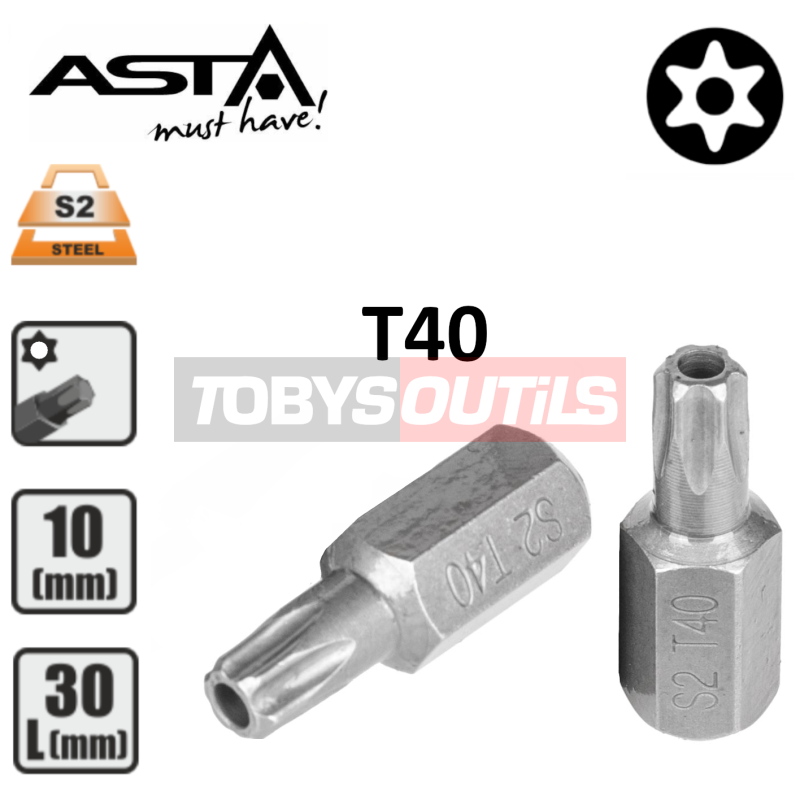 Embout T40 AVEC TROU T-40H TORX securité percé entrainement 10 mm 3/8" Acier S2