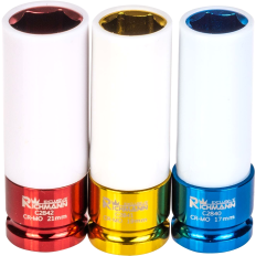 Coffret de 3 douilles longues à choc 1/2" pour jantes aluminium Cr-Mo RICHMANN 