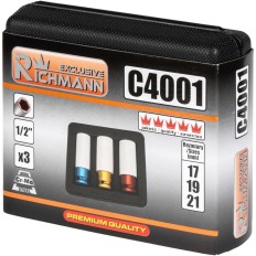 Coffret de 3 douilles longues à choc 1/2" pour jantes aluminium Cr-Mo RICHMANN 