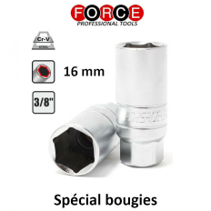 Douille à bougies 16 mm longue 6 pans 3/8" chrome-vanadium L 63 mm FORSAGE