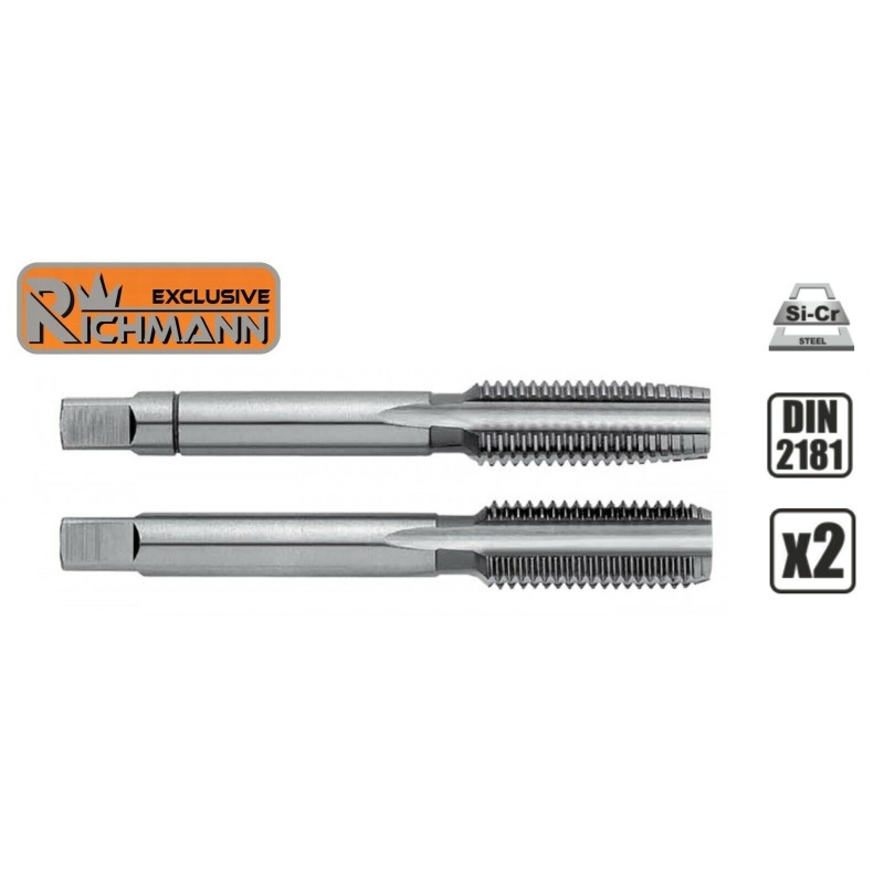 Jeu de 2 tarauds à main HSS M10 x 1,25 Qualité Professionnel DIN 2181 RICHMANN